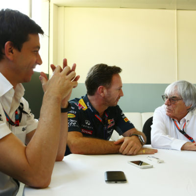 Wolff, Horner, Ecclestone. Copyright: Thanks to Russell Batchelor, xpbimages.com