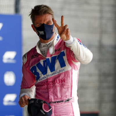 Nico Hulkenberg, Racing Point celebrates in Parc Ferme