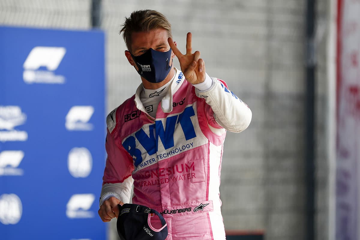 Nico Hulkenberg, Racing Point celebrates in Parc Ferme