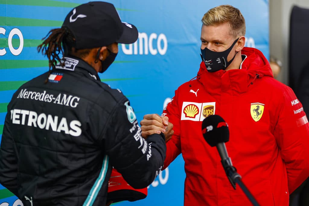 Lewis Hamilton with Mick Schumacher