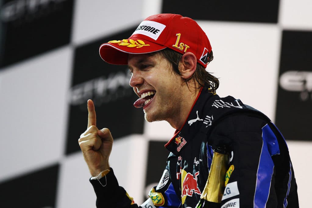 Sebastian Vettel bei seinem ersten Titelgewinn 2010 in Abu Dhabi Credit: Red Bull Content Pool