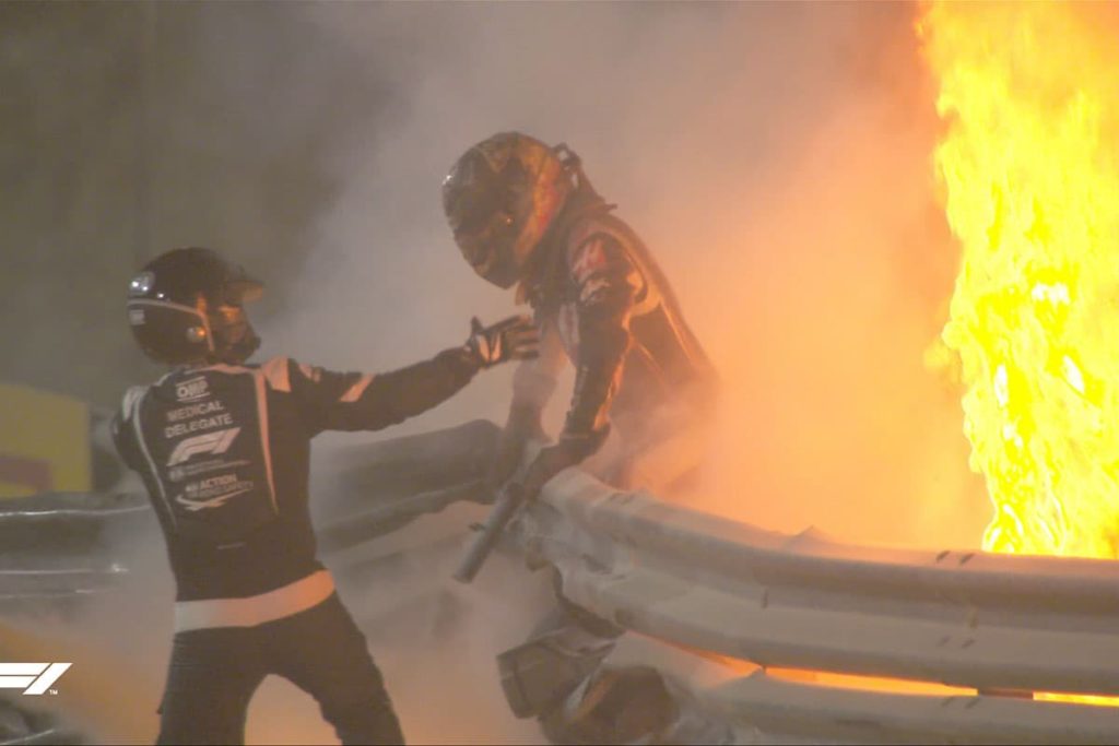 Romain Grosjeans Feuerunfall. Credit: F1 TV