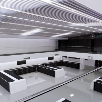 Die neuen Formel-1- Race Bays von Mercedes. Credit: Mercedes