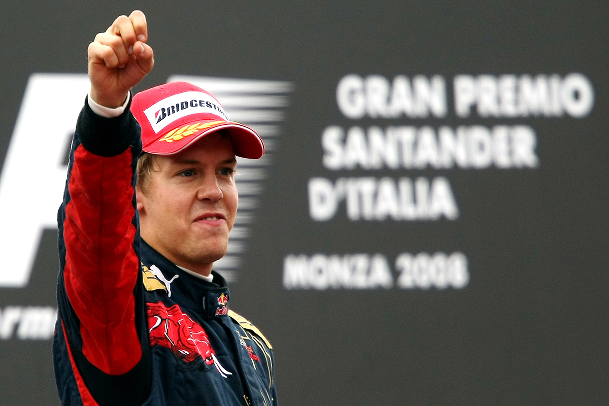 Sebastian Vettels erster Sieg in der Formel 1 2008 in Monza Credit: Red Bull Content Pool