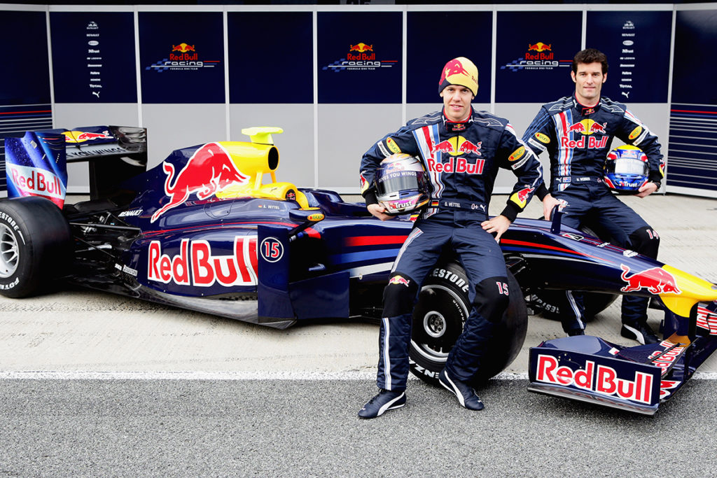 2009 Red Bull Launch mit Sebastian Vettel und Mark Webber Credit: Red Bull Content Pool