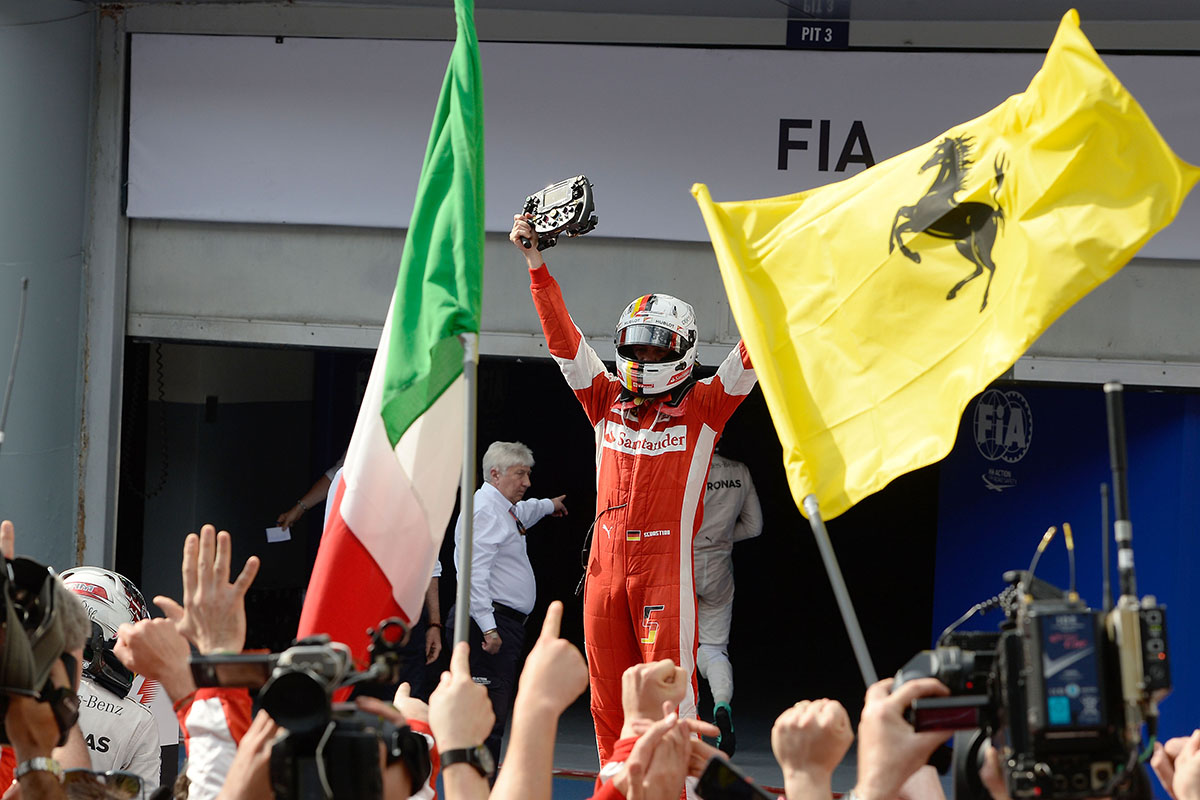 Vettel gewinnt 2015 in Malaysia sein erstes Rennen mit Ferrari Credit: Ferrari