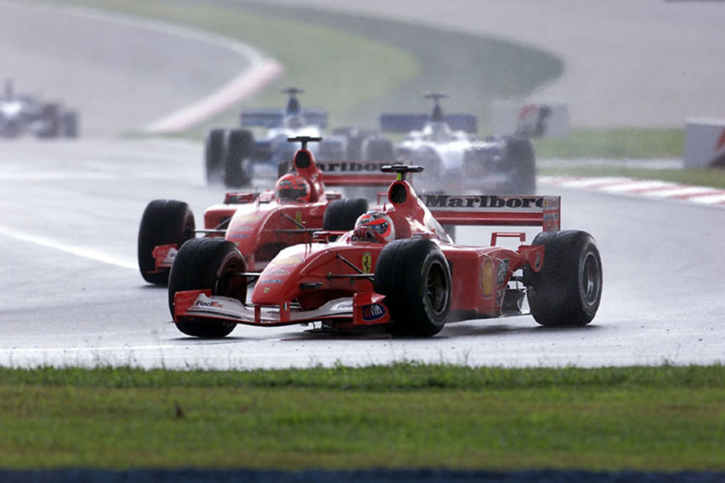 Rubens Barrichello und Michael Schumacher 2001 in Malaysia Credit: Ferrari