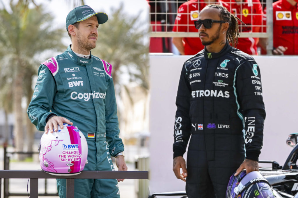 Sebastian Vettel und Lewis Hamilton Credit: Aston Martin; Mercedes