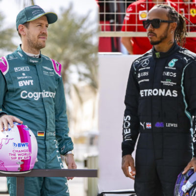 Sebastian Vettel und Lewis Hamilton Credit: Aston Martin; Mercedes