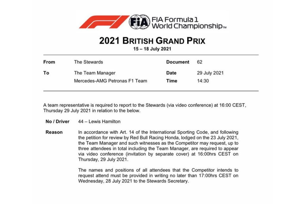 FIA Berufung Crash Max Verstappen Red Bull Lewis Hamilton Silverstone 2021