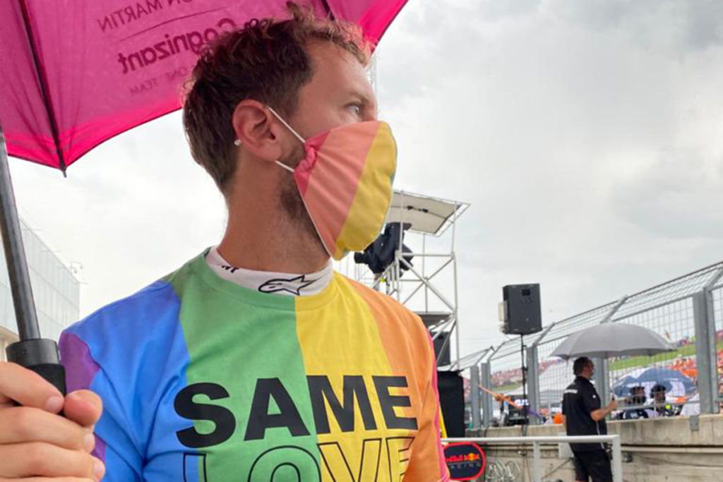 Formel 1 Sebastian Vettel Regenbogen Shirt Protest Ungarn GP 2021