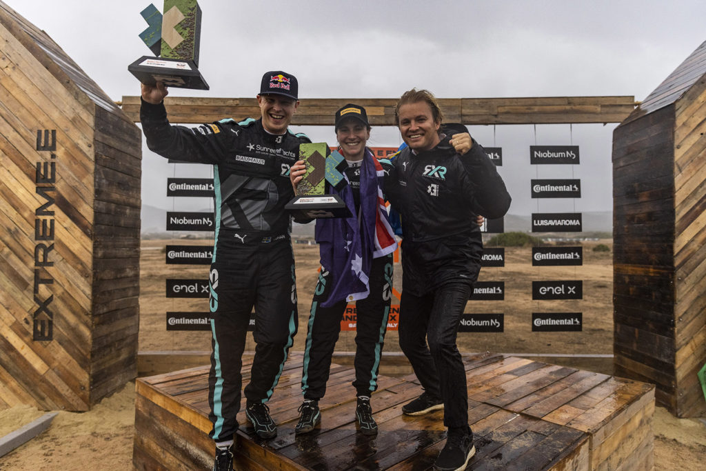 Molly Taylor, Johan Kristoffersson und Teamchef Nico Rosberg. Credit: Extreme E