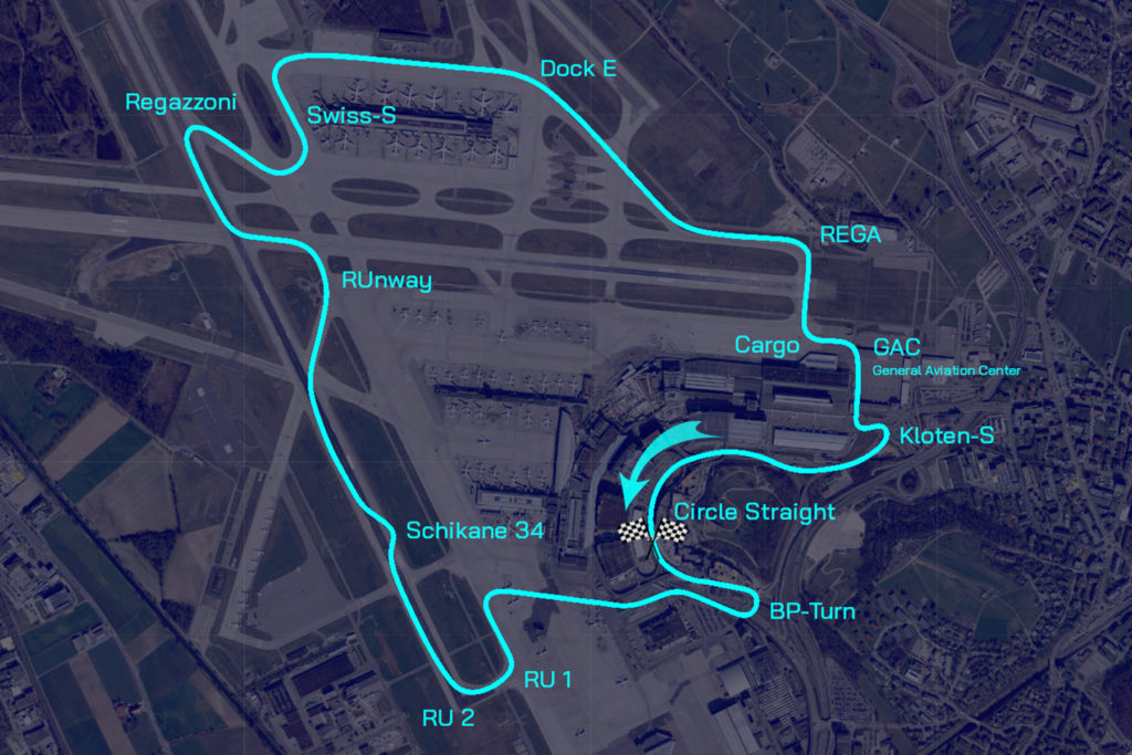 Das letzte Rennen der Racer und Challenger League wird auf einer selbst kreierten Rennstrecke ausgetragen, mitten auf dem Züricher Flughafen.