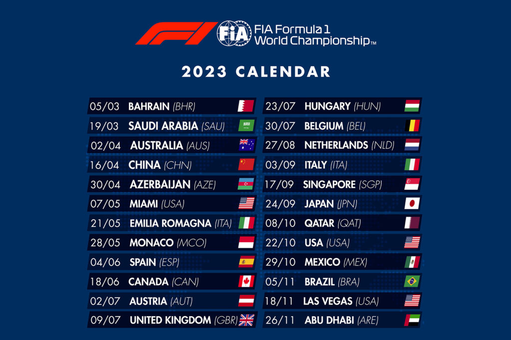 Formel 1 FIA F1 Kalender 2023