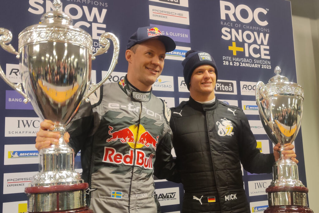 Race of Champions 2023 Schweden Mattias Ekström und Mick Schumacher. Credit: F. Hackbarth