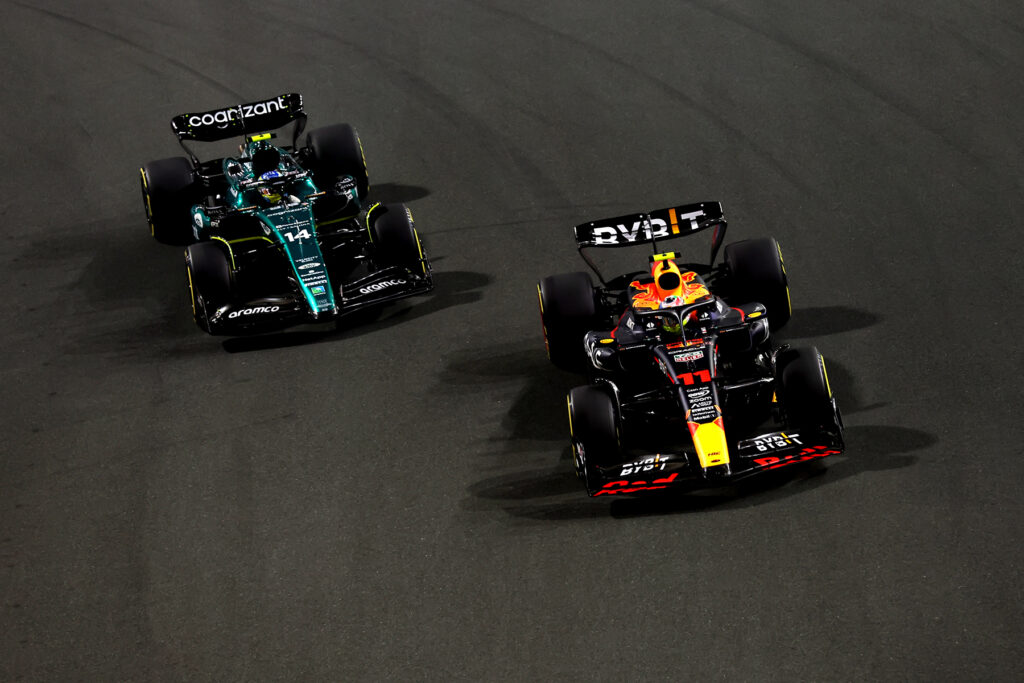 Formel 1 Sergio Perez und Fernando Alonso. Saudi Arabien 2023 Red Bull Aston Martin