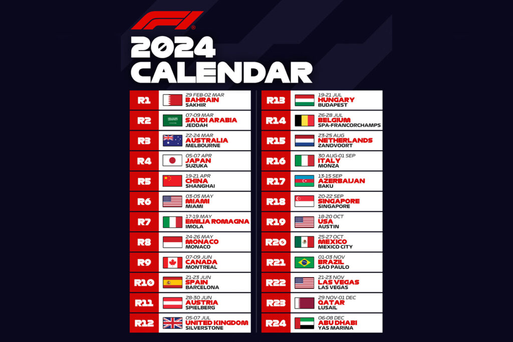 Formel 1 Kalender 2024 steht fest