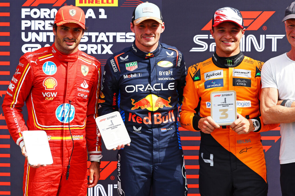 Formel 1 Carlos Sainz jr, Max Verstappen und Lando Norris Austin USA Sprint 2024