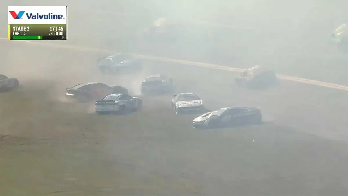 NASCAR Crash. Talladega Superspeedway, Alabama, Credit: NASCARONFOX/X
